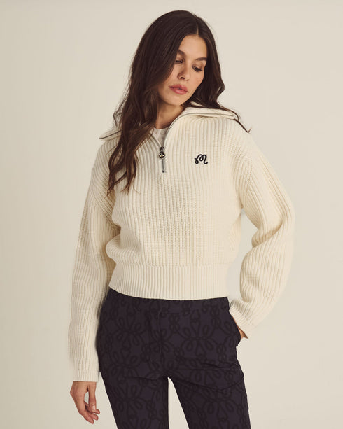 Malbon ANAIS QUARTER ZIP KNIT SWEATER IVORY